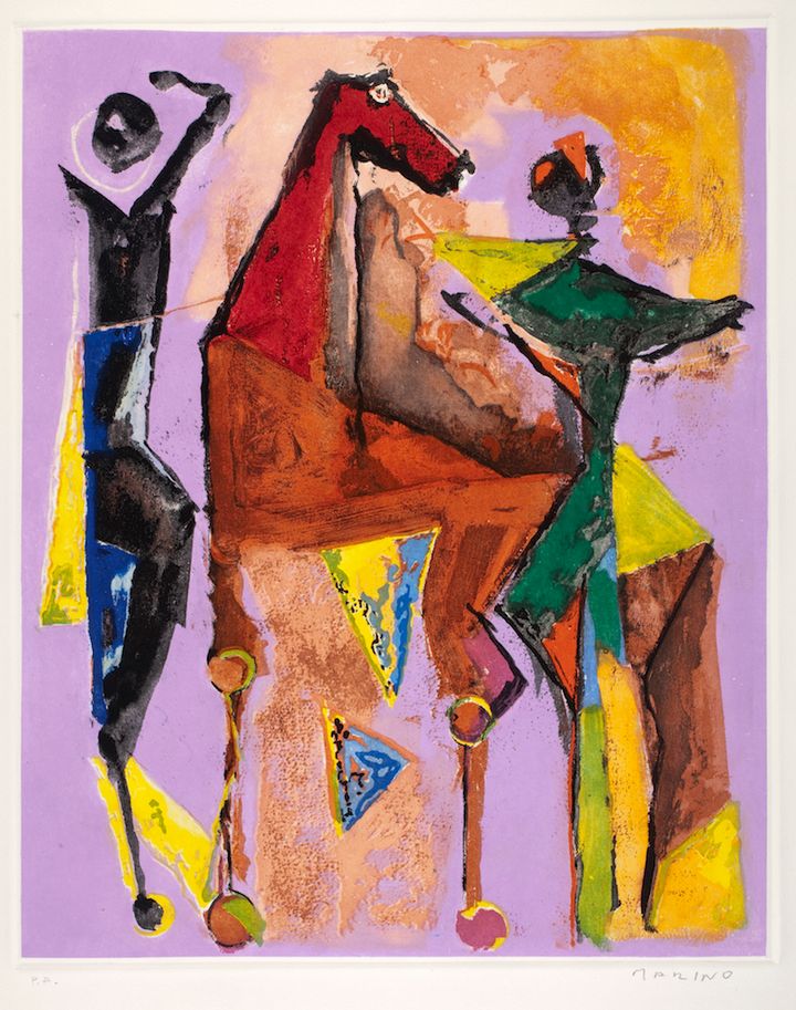 Marino Marini: Kuva III: Hoary-headed frosts... (Kesäyön unelma) (1977). Rolando ja Siv Pieraccinin kokoelma, Ateneumin taidemuseo. Kuva: Kansallisgalleria/Henri Tuomi.