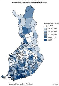 Genomsnittlig totalpension år 2020 efter kommun