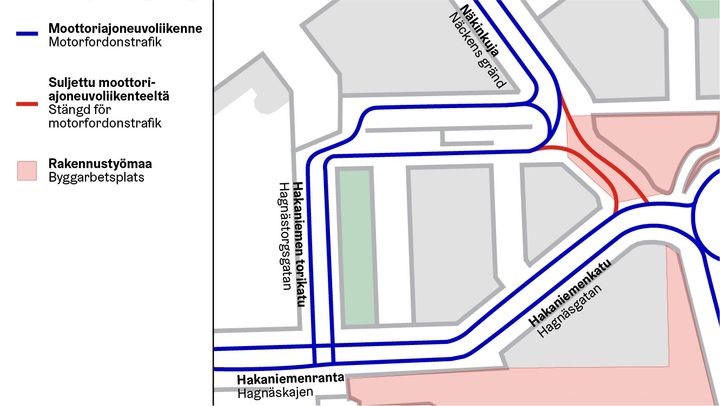 Näkinkuja on suljettu moottoriajoneuvoliikenteeltä 3.10.2022 - 30.6.2023