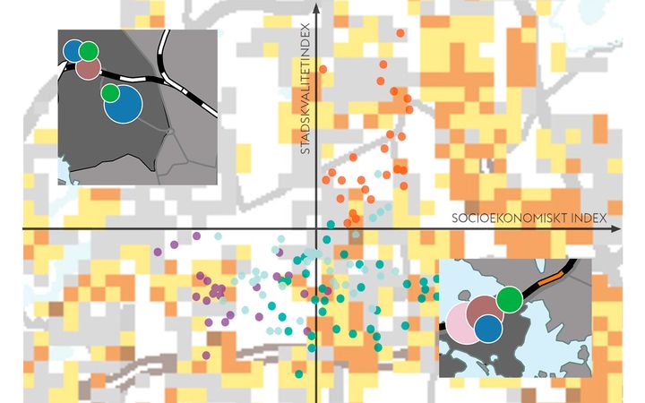 Väitöskirjan kansikuvassa on sovitettu päällekkäin yksityiskohtia useista eri visualisoinneista.