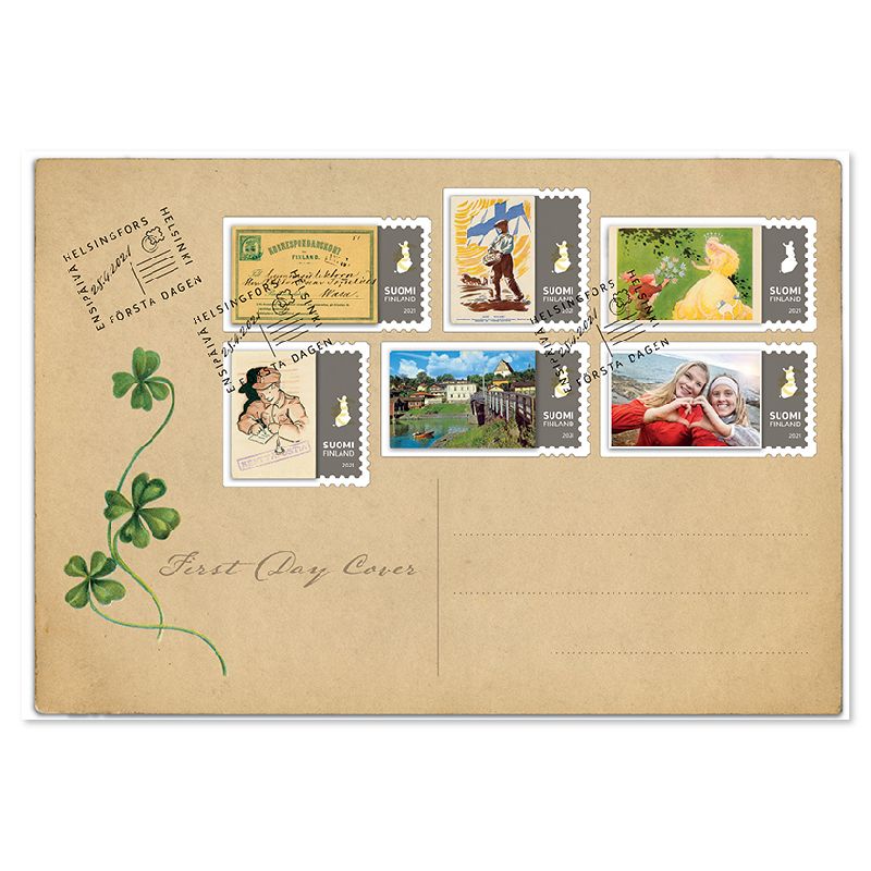 Postikortti 150 vuotta -postimerkit