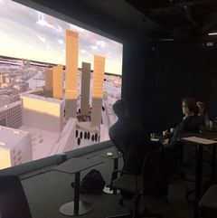 Kilpailuehdotuksen arviointia BIM Kampuksella. Helsinki High-rise virtuaalimalli/ L&M Arkkitehtien kilpailuehdotus 'Trigoni', VR-esitys: Tietoa Finland Oy.