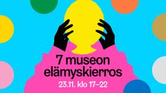 7 museon elämyskierros levittäytyy keskiviikkoiltana 23.11. Helsingin keskustan museoihin ja Helsingin Taidehalliin. Kuvitus: N2.