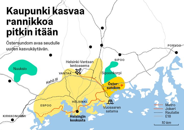 Kaupunki kasvaa rannikkoa pitkin itään