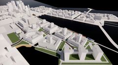 Luonnos Hanasaaren kaupunkirakenteesta. Kuva: Helsingin kaupunkiympäristön toimiala.