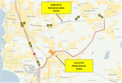 Kollarin sillan korjaustyön aikainen kiertotie.