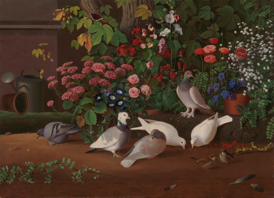 Ferdinand von Wright: Kukkia ja lintuja puutarhan nurkassa (1853-1854)
