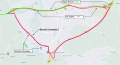 Omväg via landsväg 296, landsväg 167 och riksväg 4.