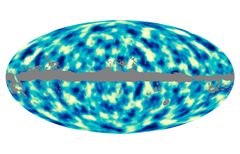 Kartta pimeän aineen jakaumasta taivaalla. Kuva, credit: Planck, ESA