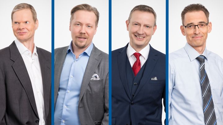 Tuoreen tutkimuksen kaupan esteistä ovat Etlasta tehneet tutkija Mika Pajarinen (vas.), tutkimusjohtajat Tero Kuusi ja Jyrki Ali-Yrkkö sekä tutkija Ville Kaitila.