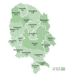 Työttömien työnhakijoiden osuus työvoimasta kunnittain kesäkuussa 2023.