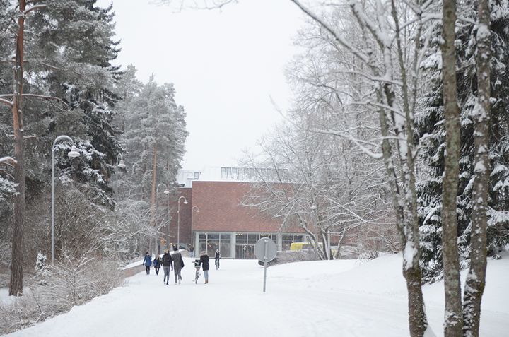 Seminaarinmäki ja Jyväskylän yliopiston päärakennus talvipäivänä.