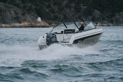 The boat handles extremely well and runs steadily even in adverse weather. Owing to its sporty nature, it is also a great companion for water sports. With the maximum recommended engine power provided by a 130-hp Yamaha outboard, the boat attains a top speed of about 38 knots.