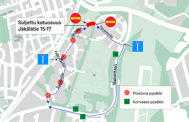 Karttakuva liikenteen poikkeusjärjestelyistä.