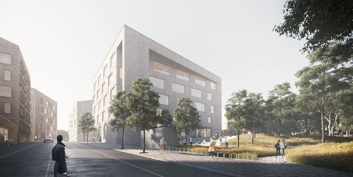 Havainnekuvassa arkkitehdin näkemys uudesta luonnontiedelukiosta, joka on tarkoitus rakentaa Helsingin yliopiston Kumpulan kampukselle. Kuvacredit: Arkkitehtitoimisto AFKS Oy