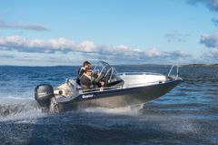 The Buster L2 model with two consoles, the windscreens and canvas can shield three people.