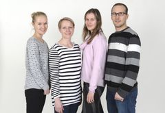 STT-Lehtikuvan suomenkielisen toimituksen uudet päälliköt, vas. Piritta Rautavuori (yhteiskuntatoimitus), Maisa Lehtovuori (deski), Maria Annala (24h) ja Panu Tuunala (uutiskuva ja urheilu)