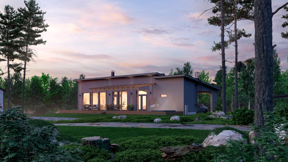 Designtalo Villa Kungen Loviisan asuntomessut takapiha ilta