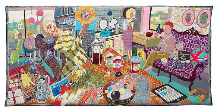 Grayson Perry: The Annunciation of the Virgin Deal, 2012. Wool, cotton, acrylic, polyester and silk tapestry. 200 x 400 cm
© Grayson Perry. Courtesy the artist and Victoria Miro, London / Venice