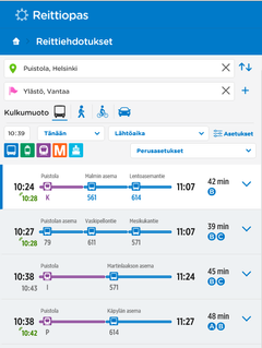 Millä vyöhykkeillä liikun? Kokeile reittihaulla, minkä vyöhykkeiden läpi kuljet matkallasi. Jos matkaat esimerkiksi Puistolasta Vantaan Ylästöön, voit matkustaa joko pelkästään B vyöhykkeellä, A ja B-vyöhykkeillä tai B- ja C-vyöhykkeillä. Tieto vyöhykkeistä näkyy reittihaun vieressä.