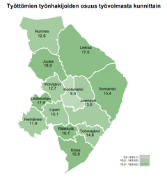 Työttömät työnhakijat kunnittain, Pohjois-Karjala, helmikuu 2023.