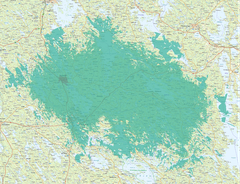 Kuvassa vaaleampi vihreä väri kuvaa normaalia 4G/5G-peruspeittoa, ja tummempi vihreä erityisen nopeaa, 3.5 GHz -taajuudella toimivaa 5G-verkkoa.