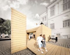 Havainnekuva hirsipaviljongista (Oulun yliopisto)