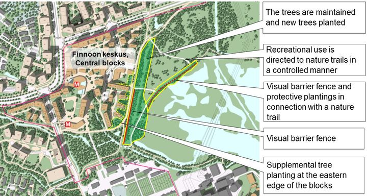 Map of the Finnoo centre planning area, around the bird basin. Map: City of Espoo