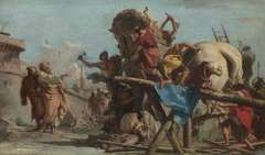 Giovanni Domenico Tiepolo (1727−1804): Troijan hevosta rakennetaan. National Gallery, London