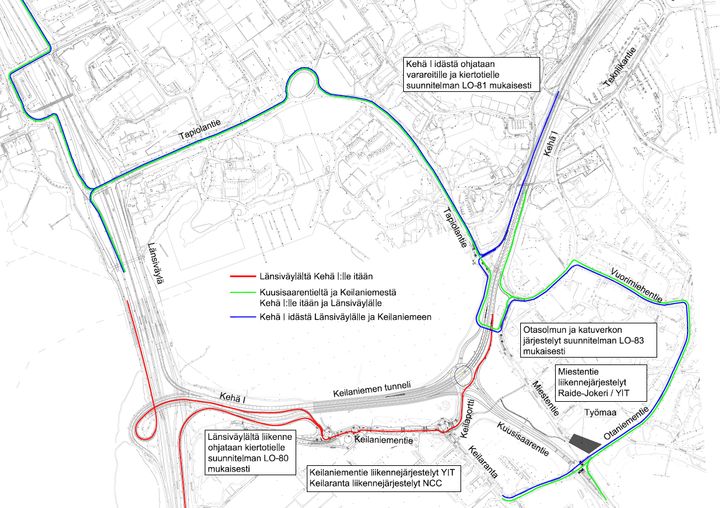 Under stängningarna dirigeras trafiken till reservrutten.