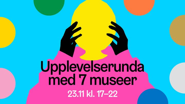 7 museers upplevelserunda sprider sig på onsdag kväll 23.11 till museerna i Helsingfors centrum och Helsingfors konsthall. Illustration: N2.