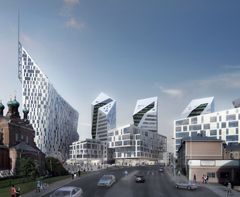 Myös alueen viisi tornitaloa sekä hotelli tuovat asiakkaita areenan ravintolapalveluiden äärelle. Kuva: SRV / Studio Libeskind