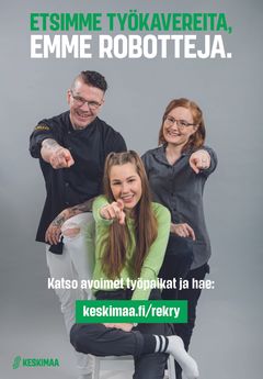 Keskimaan henkilökunta lähti kampanjaan mukaan innokkaasti ja visuaalisessa ilmeessä näkyy työntekijöitä eri puolilta Keski-Suomea. Kuva: Keskimaan kampanja