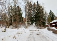 Näkymä Lampuotilanpuiston kaakkoispäähän, jonka suulle rakennetaan uusi kääntöpaikka. Edessä kulkee Lampuotilantie. Kuva: Juhani Jaatinen.