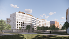 The light and undulating facades accentuate the appearance of the block, and the street-level commercial premises form a functional urban environment. Image: Huttunen-Lipasti Arkkitehdit