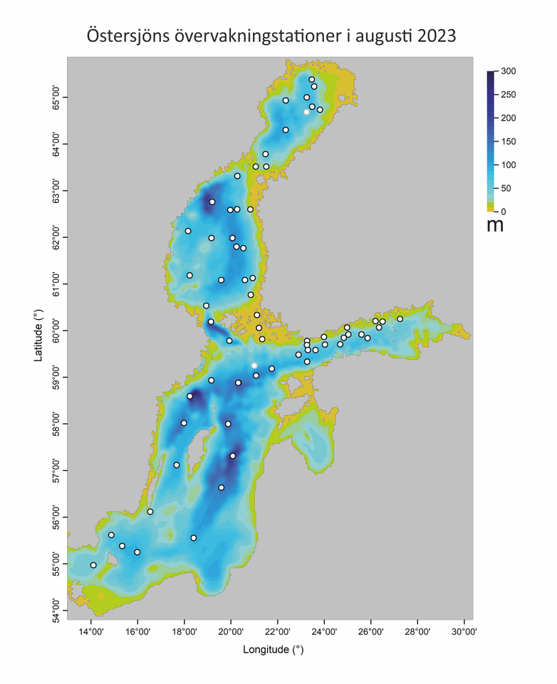 Östersjöns övervakningsstationer augusti 2023