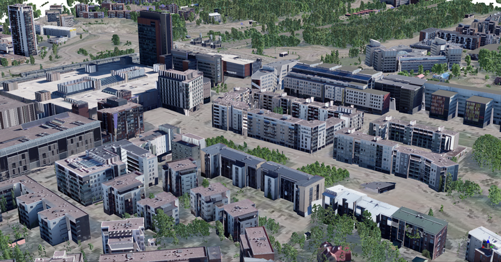 City centre Leppävaara in the 3D city model.