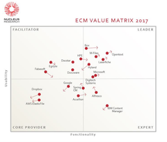 Tutkimuslaitos Nucleus Research arvioi tiedonhallinnan (ECM) raportissaan 19 globaalia tiedonhallinnan toimittajaa.