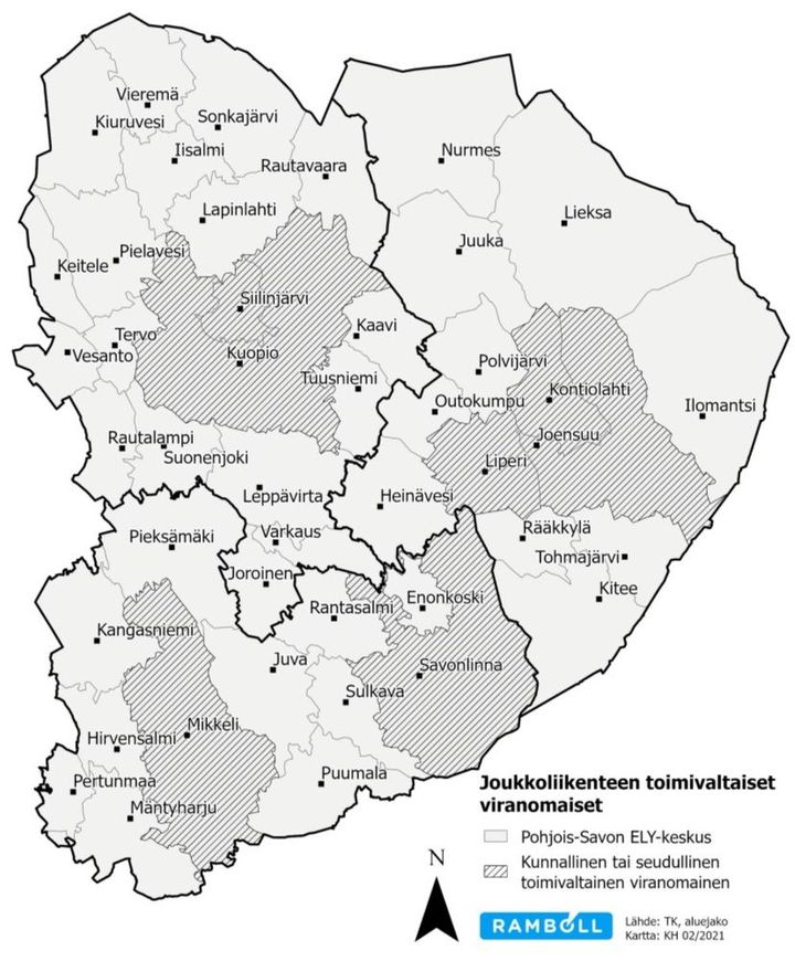 Joukkoliikenteen toimivaltaiset viranomaiset Itä-Suomessa.