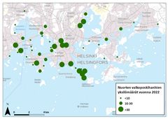Kuva 2. Poikasten jakaantuminen Espoossa ja Helsingissä 19.7.2022.