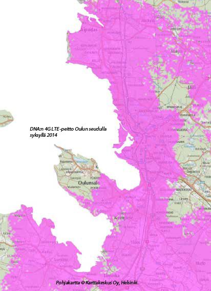 DNA:n 4G LTE -verkko Oulun seudulla syksyllä 2014