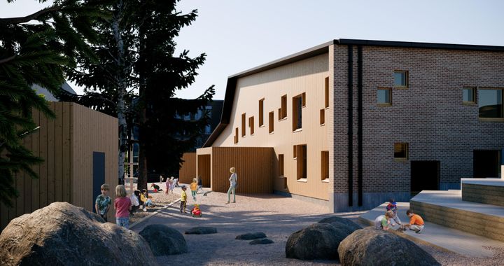 Päiväkoti Tunturin uuden rakennuksen suunnitteluvaiheen havainnekuva, Verstas Arkkitehdit Oy