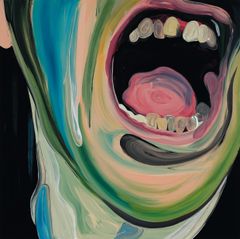 Clare Woods: Englantilainen hymy, 2021, öljy alumiinille, 70 ✕ 70 cm. Kuva: Simon Lee Gallery, London