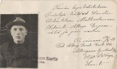 Albergan punakaartin esikunnan myöntämä Helsingin ja Leppävaaran välinen kulkulupa Walfrid Landénille. Kuva EKM