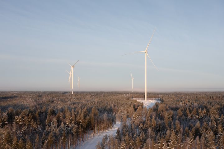 Kuvassa OX2:n kehittämä ja rakentama Metsälamminkankaan tuulipuisto Vaalassa. Kuva: OX2. Kuvaaja: Petteri Löppönen.