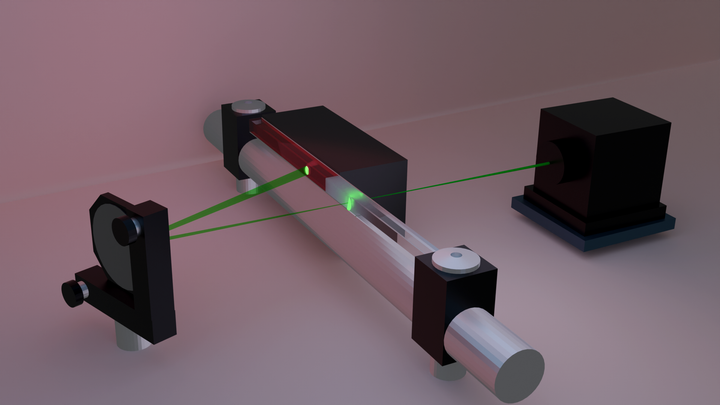 Laservalon, geelien ja peilin muodostava järjestelmä luo yhdessä palautejärjestelmän, joka pitää ensimmäisen geelin tietyssä lämpötilassa riippumatta ulkoisista häiriötekijöistä. Kuva: Olli Ikkalan (Aalto-yliopisto) ja Arri Priimäen (Tampereen yliopisto) tutkimusryhmät.