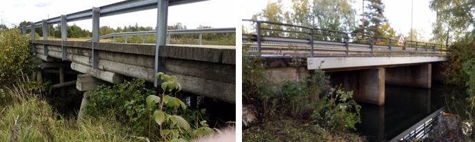 Vasemmalla Uusisilta Raumalla Kodisjoella ja oikealla Eurakosken vanha silta Eurassa Kiukaisissa.
