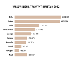 Valkoviinien litramyynti maittain