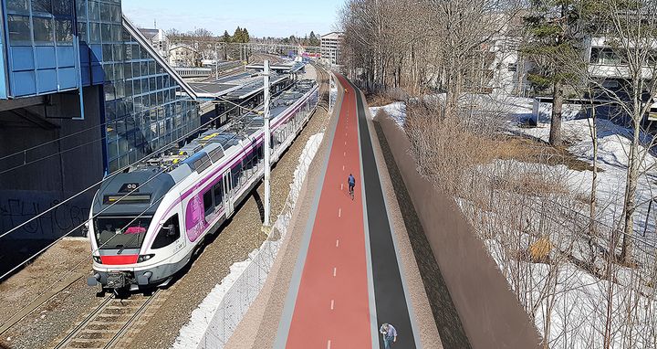 Havainnekuva pohjoisbaanasta Tapanilan aseman kohdalta. Kuva: WSP.