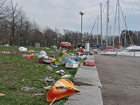 Juhlinnan jälkiä Etelä-Helsingin rannalla. Kuva Matti Miinalainen